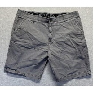 Iron Flex Chino Shorts Men 40 Gray Cotton Stretch Slash Pocket Flat Front Hiking